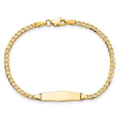 14k Polished Solid Chain/Solid Plate Curb Link Soft Diamond Shape 19.5x5.5mm Plate 6 inch Baby/Child ID Bracelet
