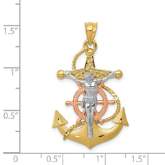 14k Tri-color Mariners Cross Pendant