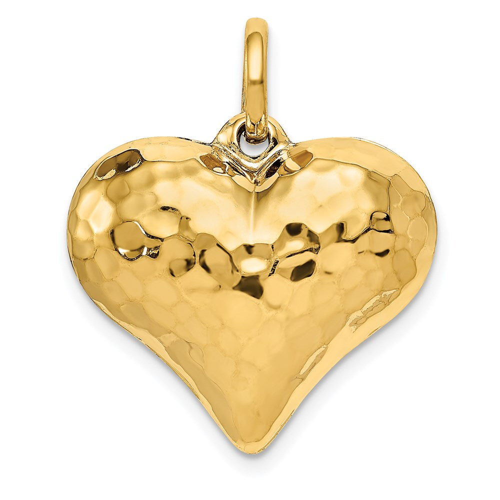 14K Polished and Hammered 3-D Heart Pendant - 4