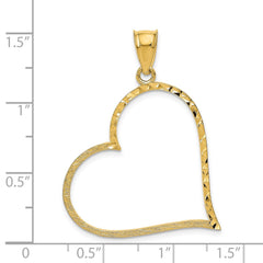 14K Satin Diamond-cut Crooked Heart Pendant
