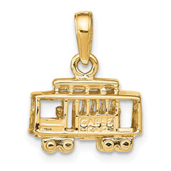 14k Solid Polished 3-D Trolley Car Pendant
