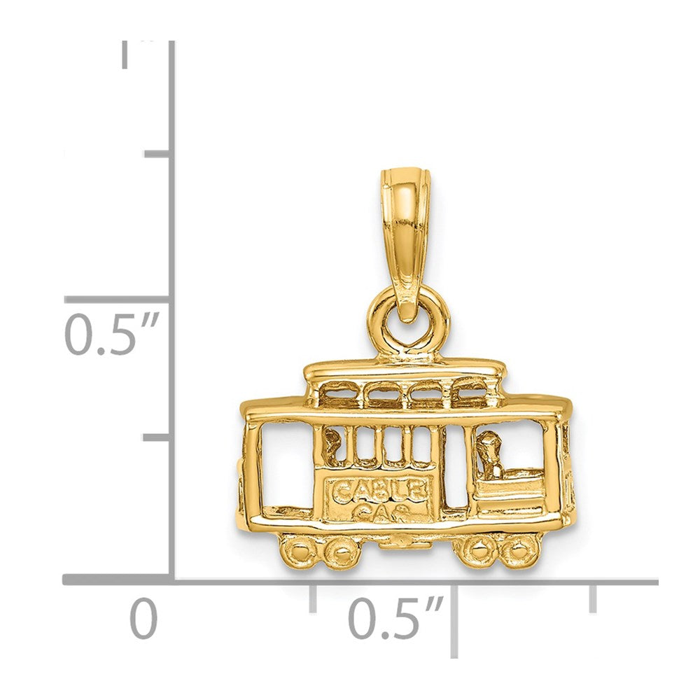14k Solid Polished 3-D Trolley Car Pendant