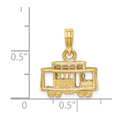 14k Solid Polished 3-D Trolley Car Pendant