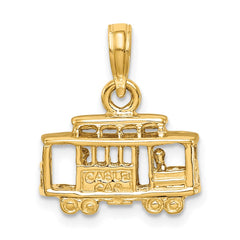 14k Solid Polished 3-D Trolley Car Pendant