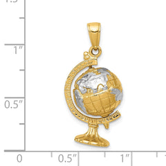 14K w/Rhodium 3-D Moveable Globe Pendant