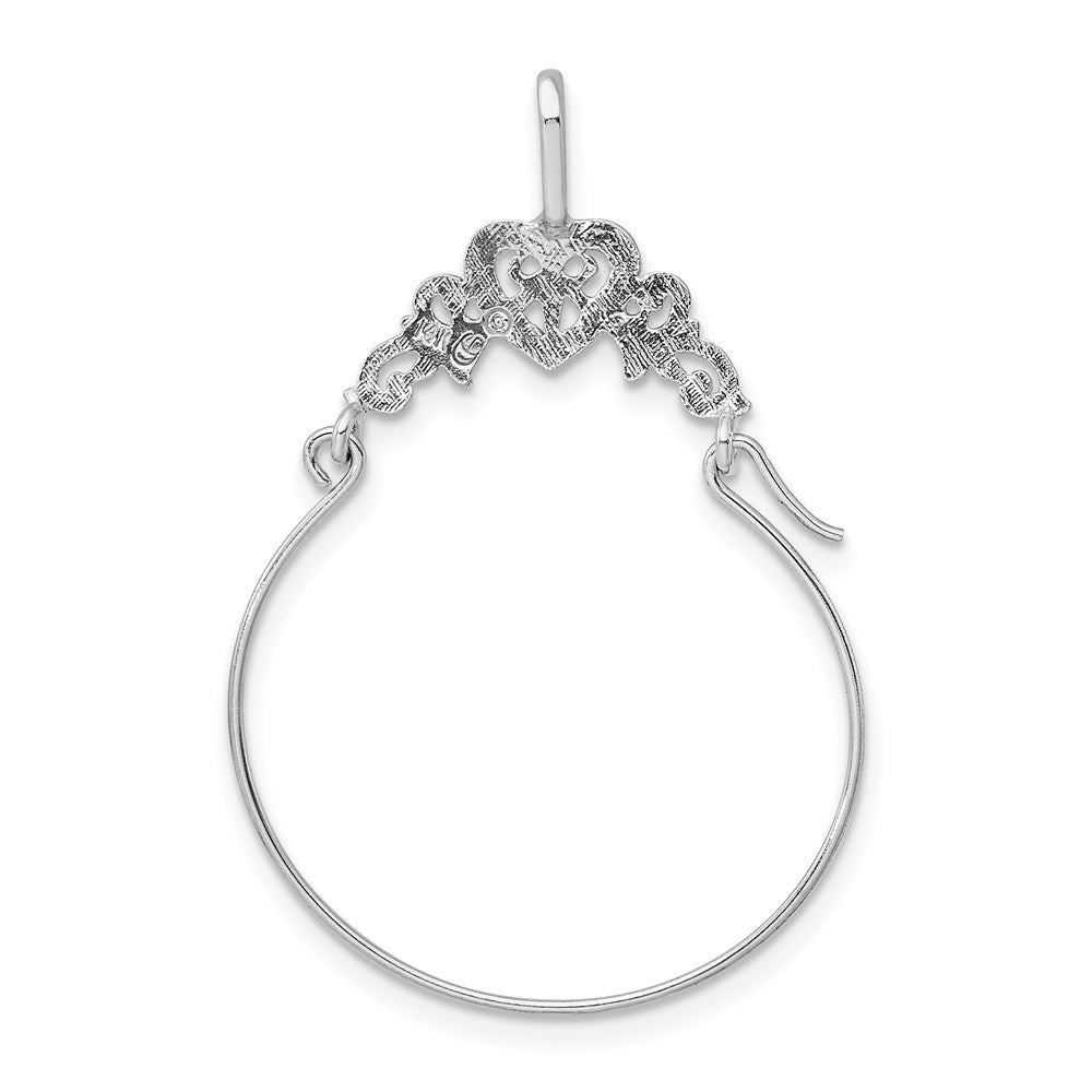 14k White Gold Polished Filigree Heart Charm Holder