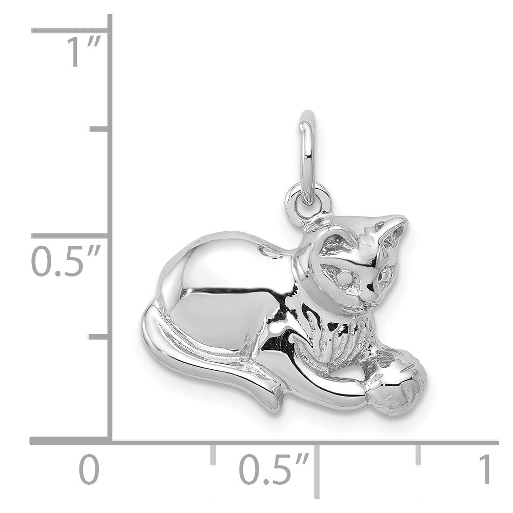 14k White Gold Polished Open-Backed Cat Charm