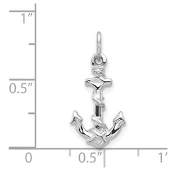 14K White Gold Solid Polished Diamond-Cut 3-D Anchor Charm