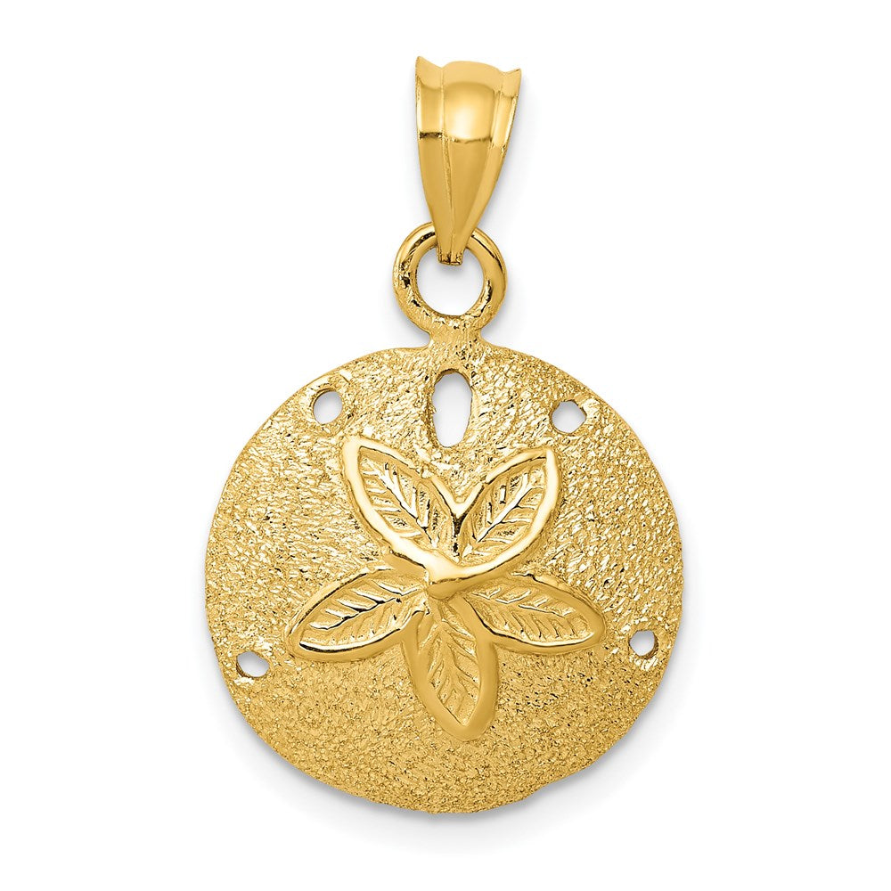 14k Solid Polished Laser-Cut Sand Dollar Pendant - 4