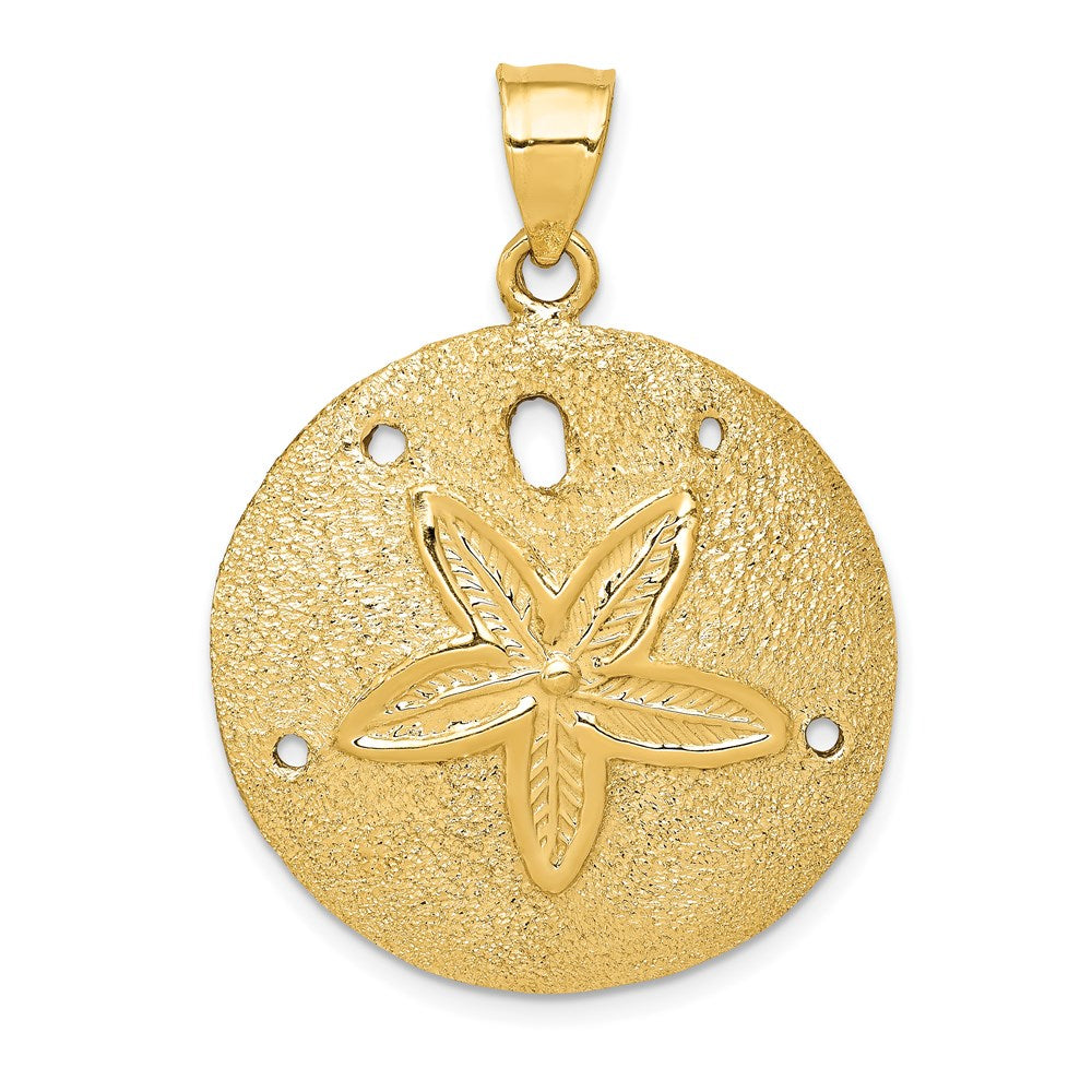 14k Solid Polished Laser-Cut Sand Dollar Pendant - 5