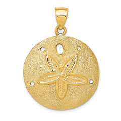 14k Solid Polished Laser-Cut Sand Dollar Pendant - 5