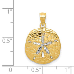 14K with White Rhodium Polished Diamond-Cut Sand Dollar Pendant - 2