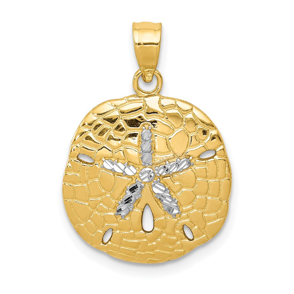 14K with White Rhodium Polished Diamond-Cut Sand Dollar Pendant - 2