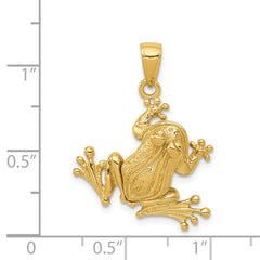 14k Solid Polished 3-D Moveable Frog Pendant