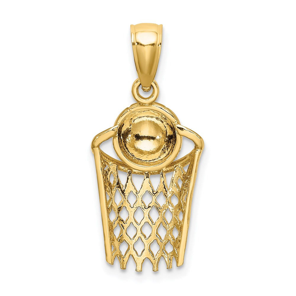 14K Polished Basketball and Net Charm