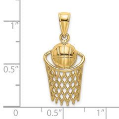 14K Polished Basketball and Net Charm