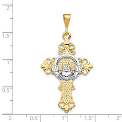 14k Two-tone Claddagh Cross Pendant