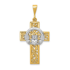 14k Two-tone Claddagh Cross Pendant - 5