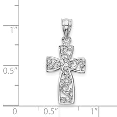 14k White Gold Filigree Cross Pendant - 2
