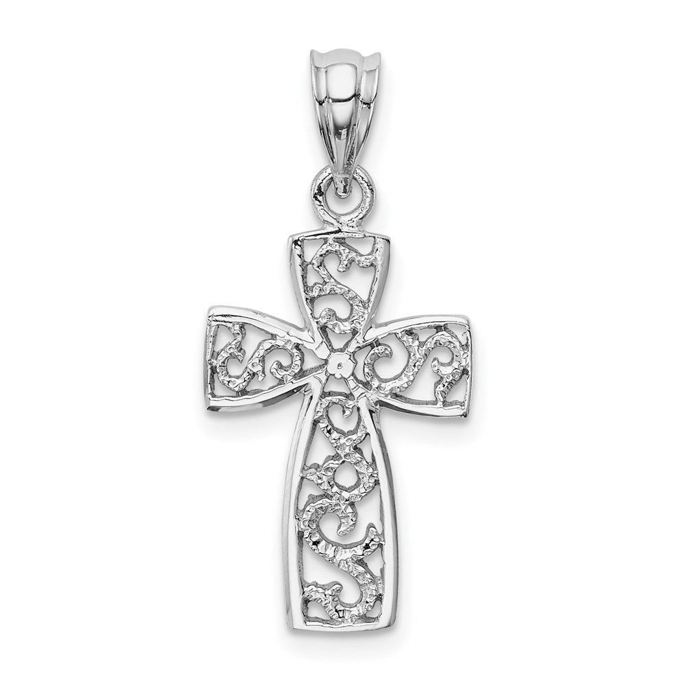 14k White Gold Filigree Cross Pendant - 2