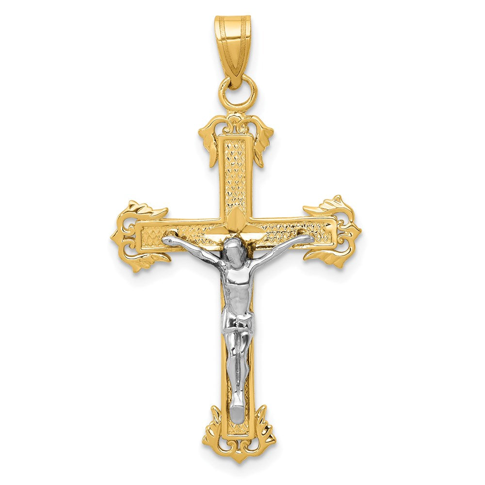 14K Two-tone Diamond-cut Crucifix Pendant - 4