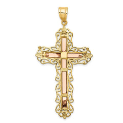 14K Tri-color Diamond-cut Crucifix Pendant - 4