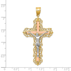 14K Tri-color Diamond-cut Crucifix Pendant - 4