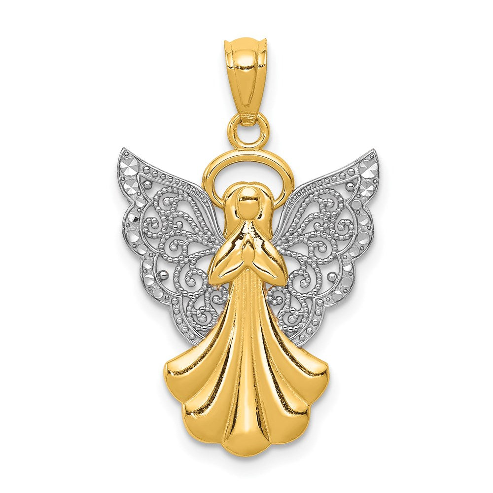 14k w/Rhodium Filigree Angel Pendant - 3