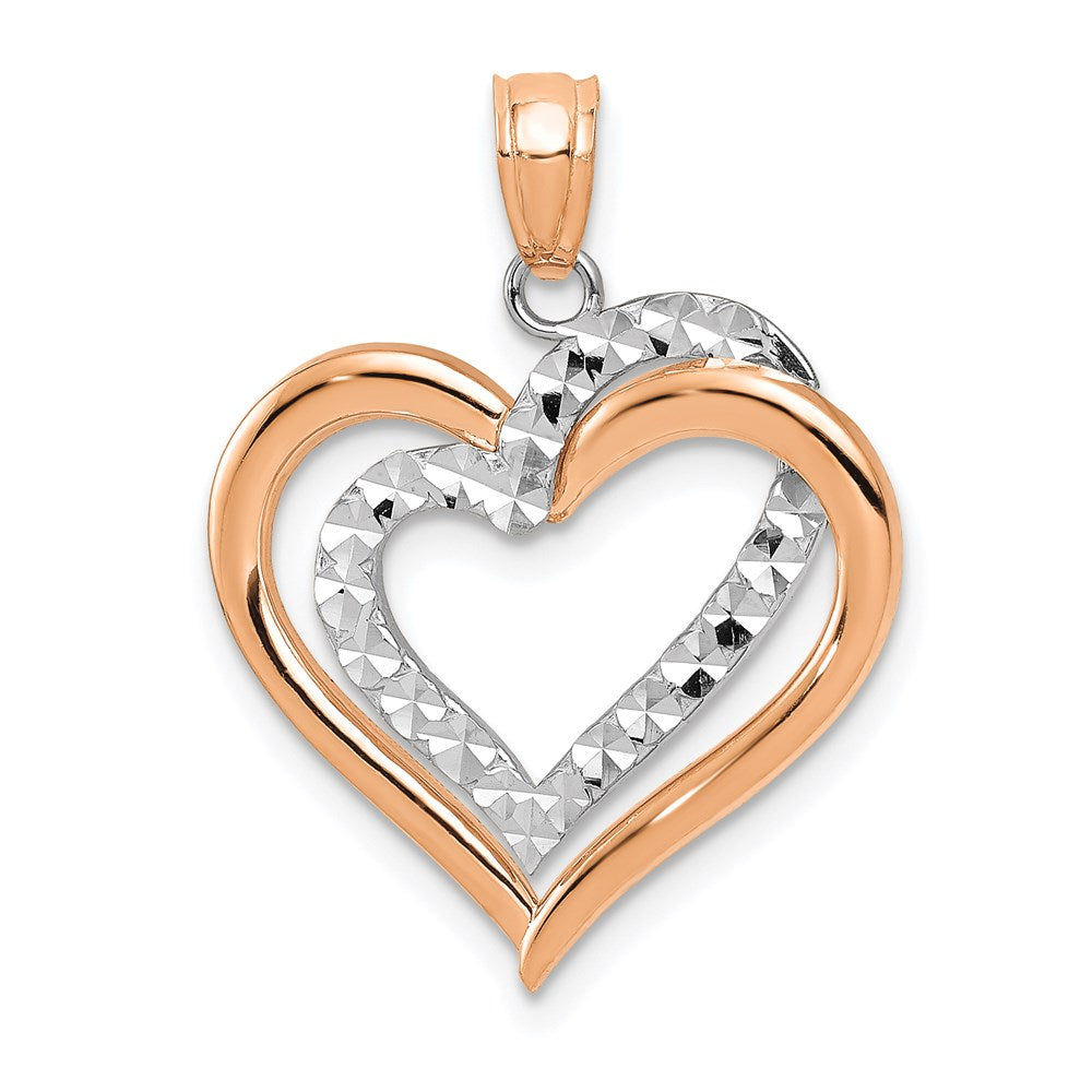 14K Two-tone Polished Diamond-cut Intertwined Hearts Pendant - 2
