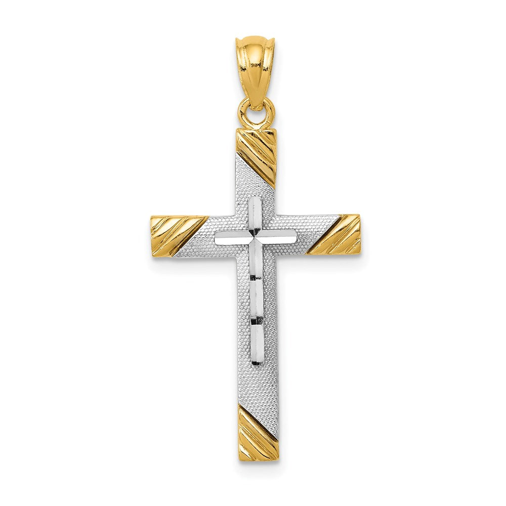 14K w/Rhodium Cross Pendant - 2