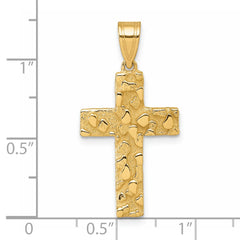 14K Polished/Textured Nugget Style Cross Pendant - 2