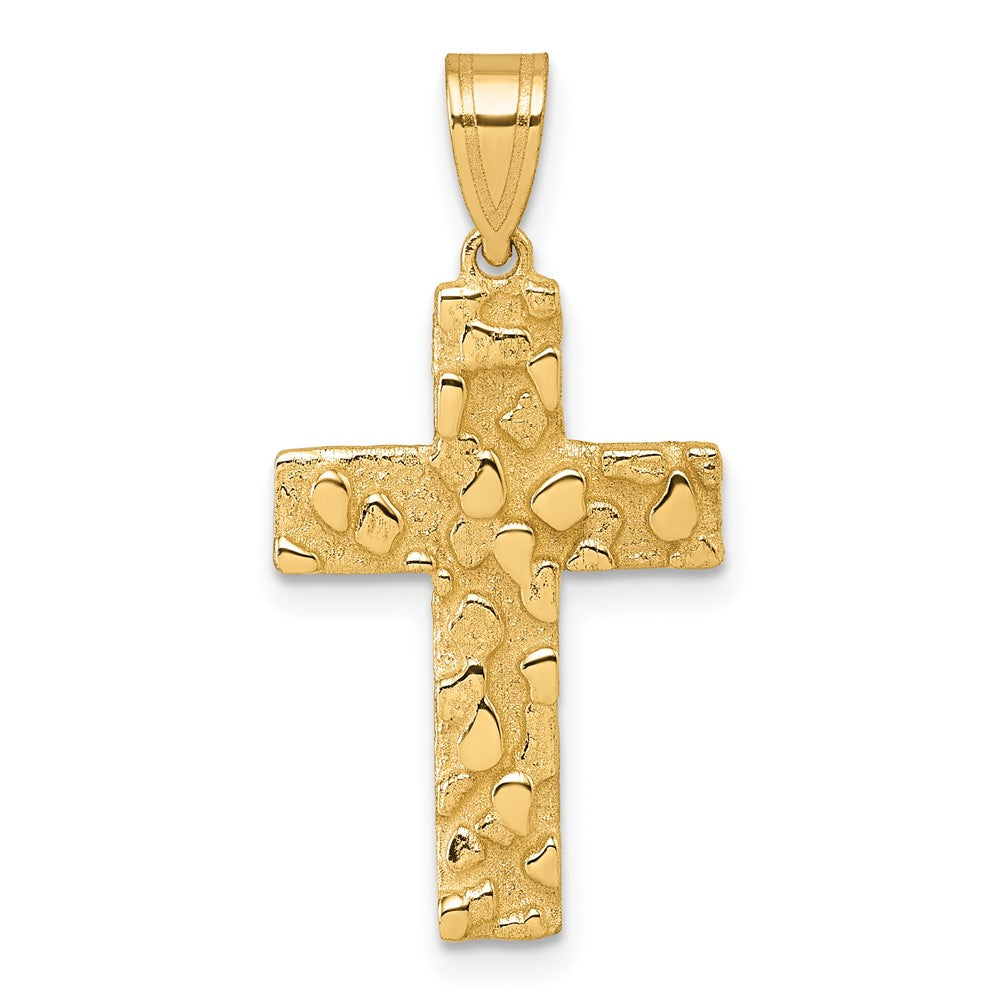 14K Polished/Textured Nugget Style Cross Pendant - 2