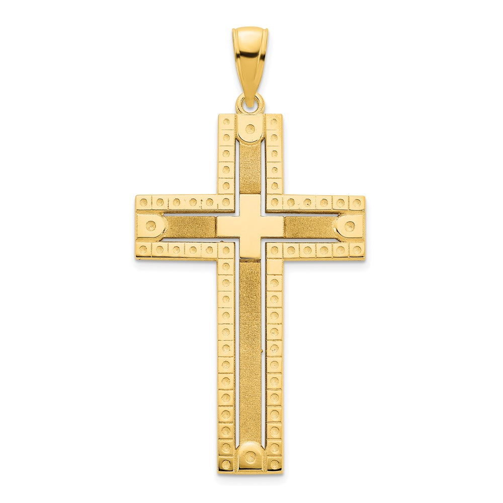 14k Fancy Sandblasted Cross Pendant - 2