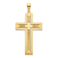 14k Fancy Sandblasted Cross Pendant - 2
