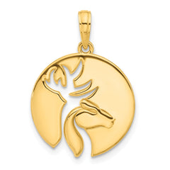 14kw Polished Cut-out Deer Head Circle Pendant