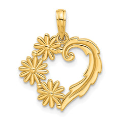 14k Polished Floral Heart Pendant