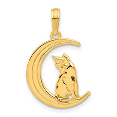 14kw Polished Cat Sitting On Moon Pendant