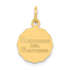 14k Baptism Spanish Recuerdo Del Bautismo on Back Charm