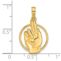 14k Polished Hand Gesture in Circle Charm
