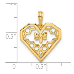 14K Polished Fancy Heart and Bee Honeycomb Charm