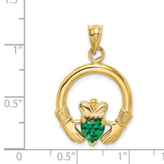 14k Claddagh with Synthetic Green Stone Pendant