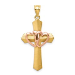 14k Two-tone Double Heart Cross Charm