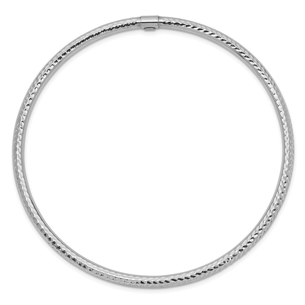 14k White Gold Polished Diamond-cut Tube 3.00mm Slip-on Round Bangle Bracelet