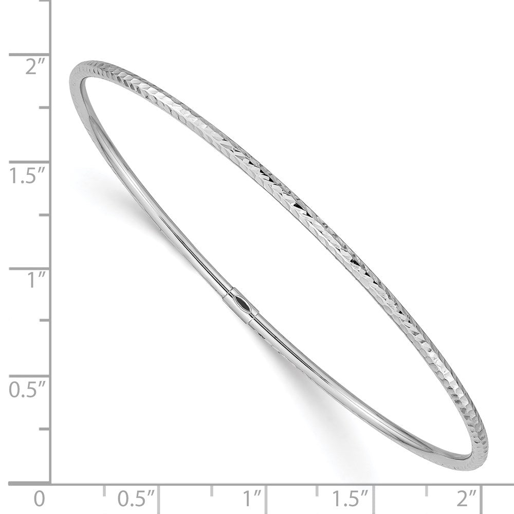 14k White Gold Polished Diamond-cut Tube 2.00mm Slip-on Round Bangle Bracelet