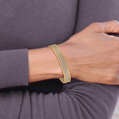 14K Oversize Tri-color Polished and Textured with Dangle Heart 7-Strand 11.00mm Slip-on Round Bangle Bracelet - 2