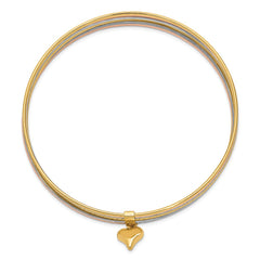 14K Tri-color Polished and Textured with Dangle Heart 7-Strand 11.00mm Slip-on Round Bangle Bracelet - 2