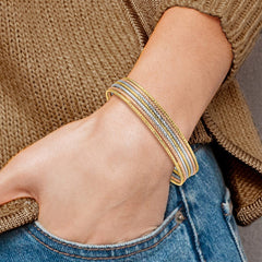 14K Tri-color Polished and Textured with Dangle Heart 7-Strand 11.00mm Slip-on Round Bangle Bracelet - 2