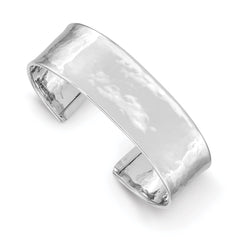 14k White Gold 19mm Hammered Polished Cuff Bangle Bracelet