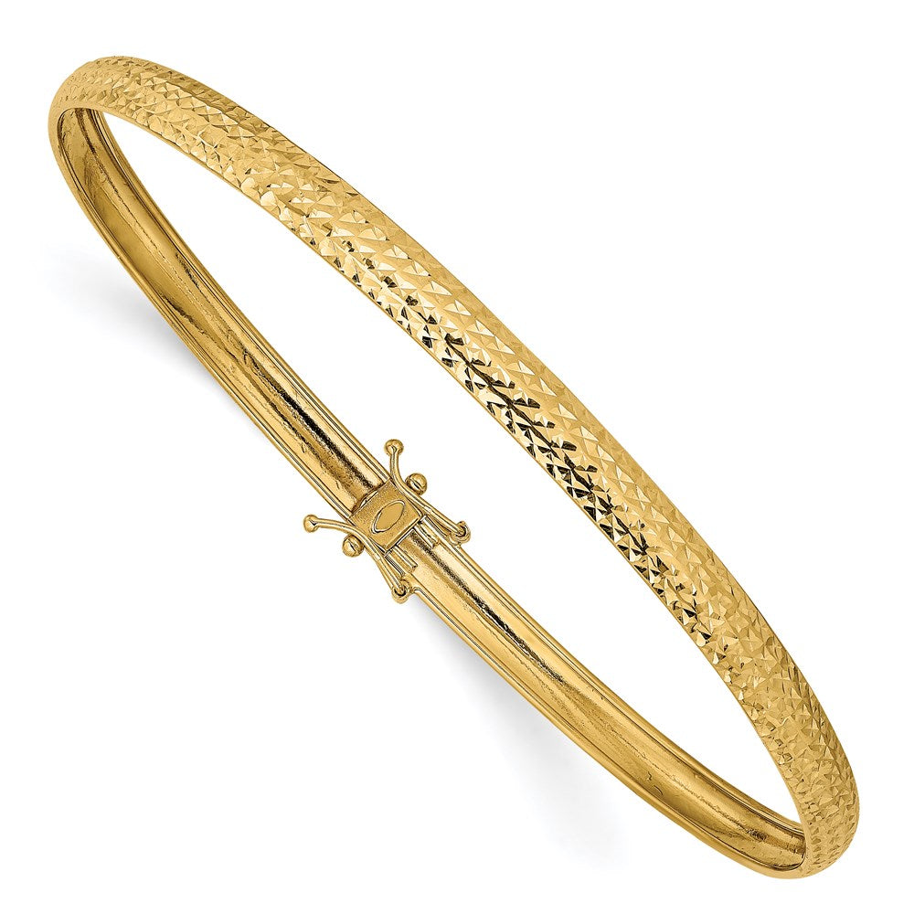 14K Polished Diamond-cut 4.25mm Flexible Round Bangle Bracelet - 2