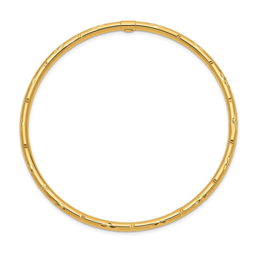 14k Polished Diamond-cut 3.00mm Slip-on Round Bangle Bracelet